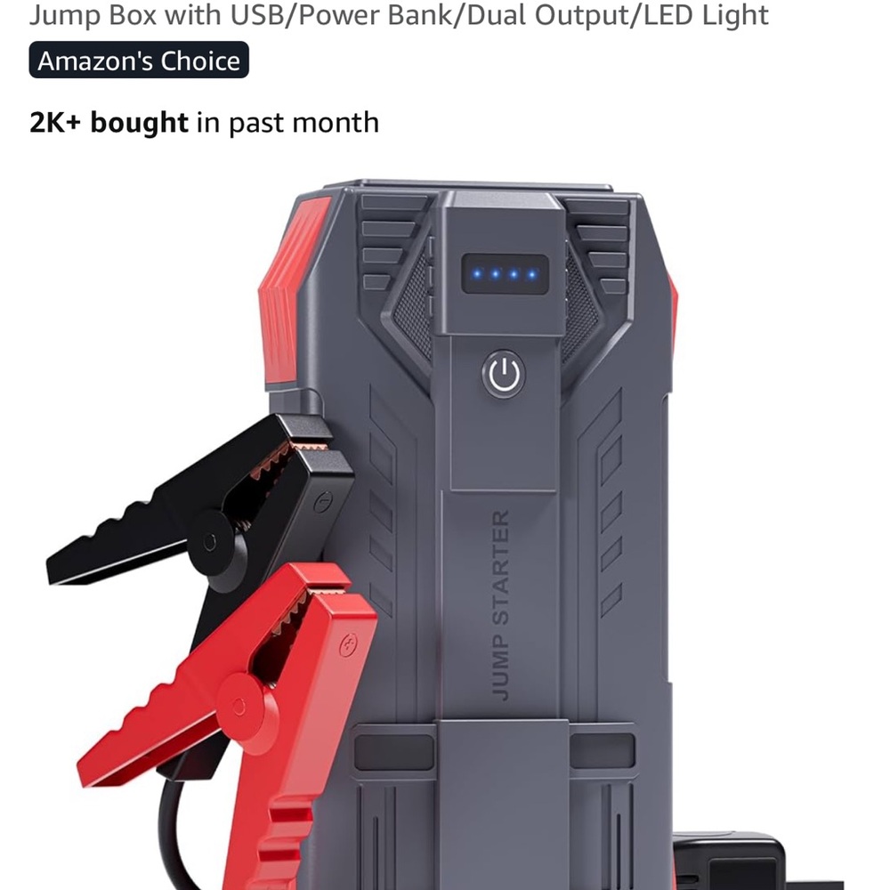 Portable Jump Starter with Dual Output and LED Light